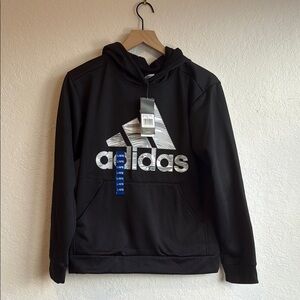 Adidas Men's Black and White Logo Hoodie